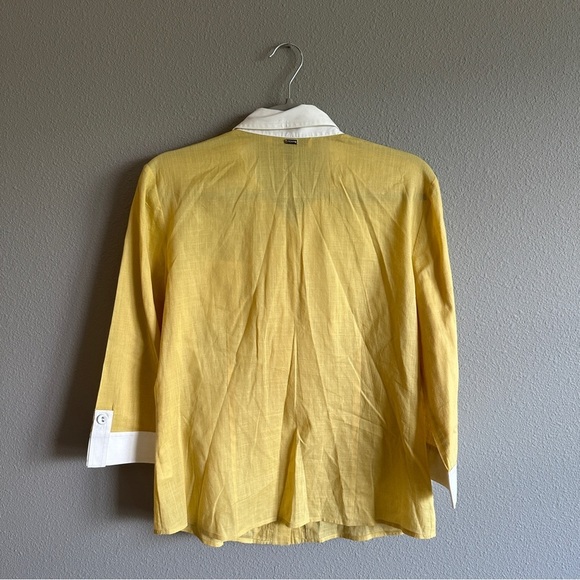 St. John Yellow Cotton Crop Sleeve Button Down Top 8 - Picture 8 of 14